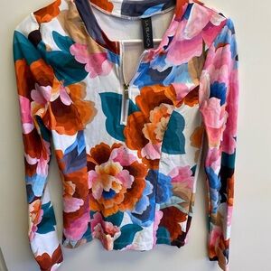 La Blanca Floral Zip-Front Long Sleeve Top in Multi-Color